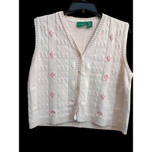 Liz Claiborne XL LizGolf Linen-Blend Cableknit Sleeveless Sporty Cardigan